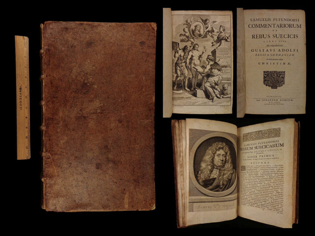 1686 1ed samuel pufendorf natural law huge folio hobbes grotius sweden suecicis | <em>a very rare 1<sup>st</sup> edition by samuel pufendorf, who was among the first men to write on natural law. </em>   baron samuel von pufendorf (1632 – 1694) was a german jurist, political philosopher, economist, statesman, and historian. His name was just samuel pufendorf until he was ennobled in 1684; he was made a freiherr (baron) a few months before his death at age 62 in 1694. Among his achievements are his commentaries and revisions of the natural law theories of thomas hobbes and hugo grotius.   click the description & details tab below to learn more.