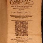 1599 1st ed Alvaro Valasco Vaz Questiones Juris Emphyteutici Roman Law Portugal