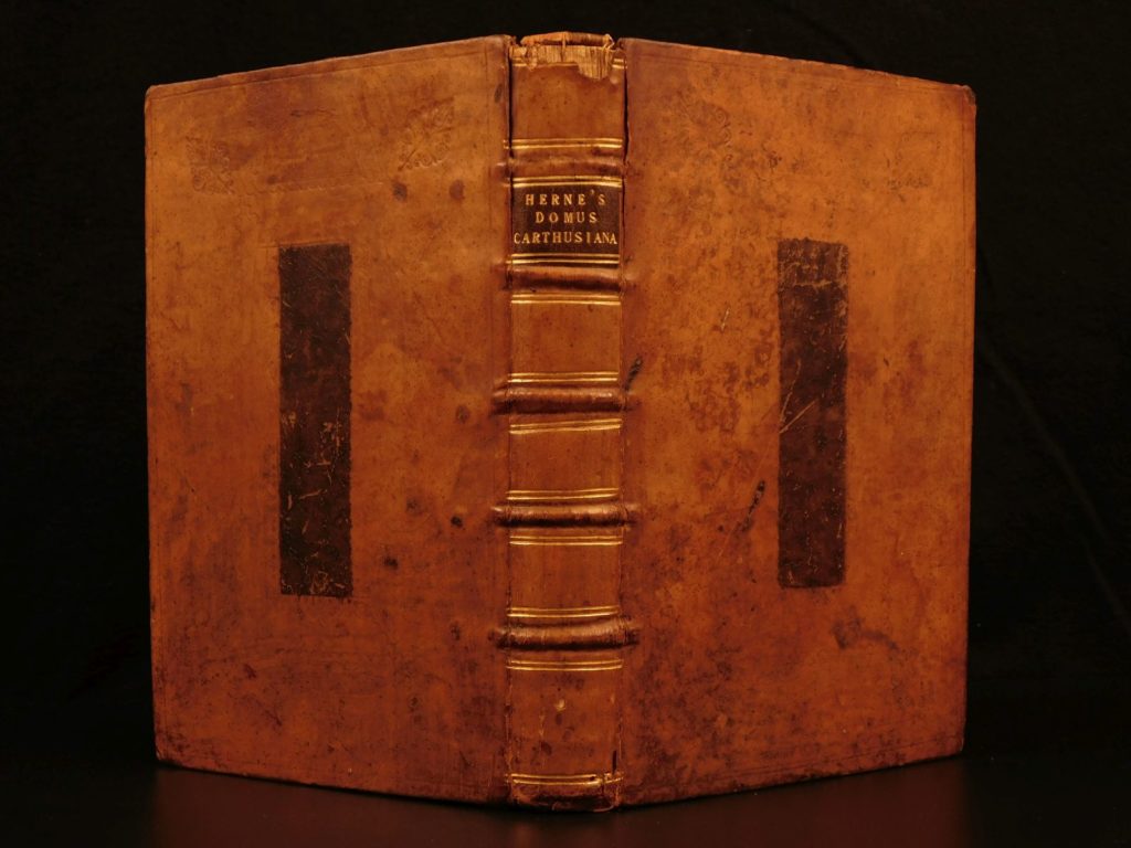 1677 history of london 1ed domus carthusiana charterhouse hospital sutton herne | <em>samuel hearne was an 18<sup>th</sup>-century english explorer and author known for being the first european to make an excursion across canada to the arctic ocean. </em> <em> </em> <em>this work, ‘domus carthusiana’ is a written history of the london charterhouse, a charitable hospital and almshouse established on the site of a carthusian monastery. This book includes prayers and devotions used in the charterhouse and a full-page engraving depicting a monk in prayer. </em>
