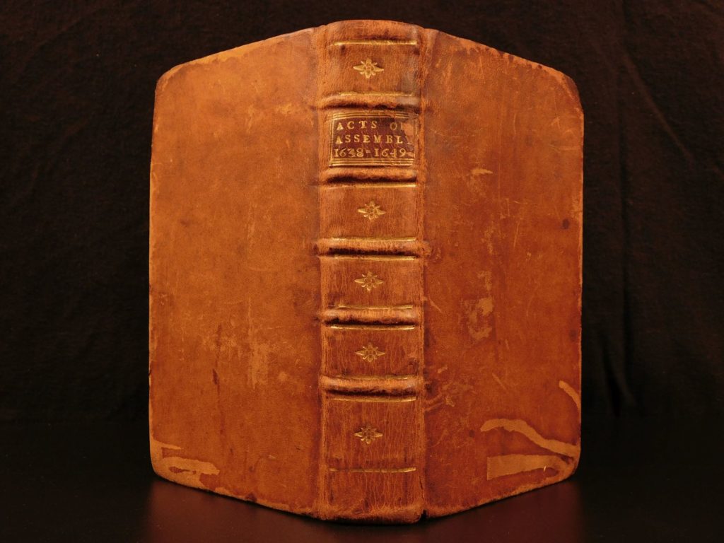 1682 church of scotland scottish assembly british protestant glasgow edinburgh | <em>a rare printing of the acts and works from the general assembly of the church of scotland from 1638-1649. This series of meetings discussed various aspects of the church including separation of congregation, spiritual exercises, governing powers of the church, and ordination of church leaders. </em>