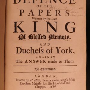 1686 John Dryden Defense of Papers of Charles II of England Catholic Protestant
