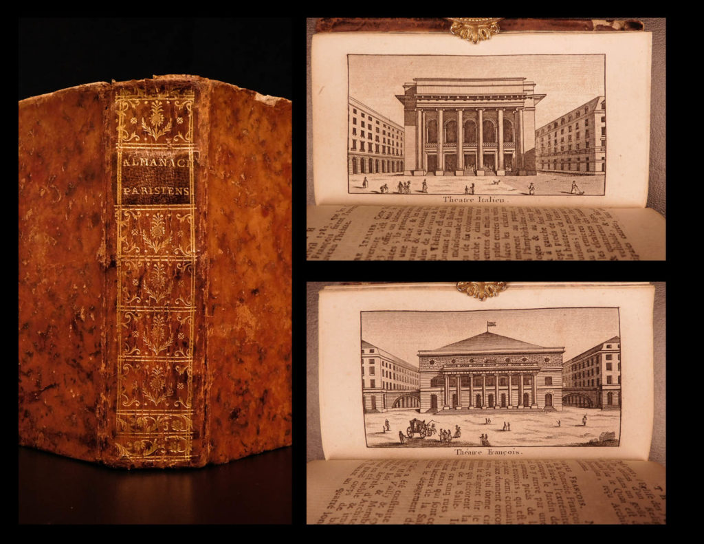 1788 1ed french almanac parisien louis xvi illustrated tourist guide castles art | <em>the ‘almanach parisien’ was a mid-18<sup>th</sup>-century french almanac designed for foreigners and travelers in paris. This 1788 edition covers a variety of topics including parisian monuments and fine art, descriptions of curious places, castles, parks, and royal houses, general information for those visiting paris, and a collection of interesting anecdotes by paris locals. <strong>it features 8 fine engravings depicting many of these locations. </strong></em>