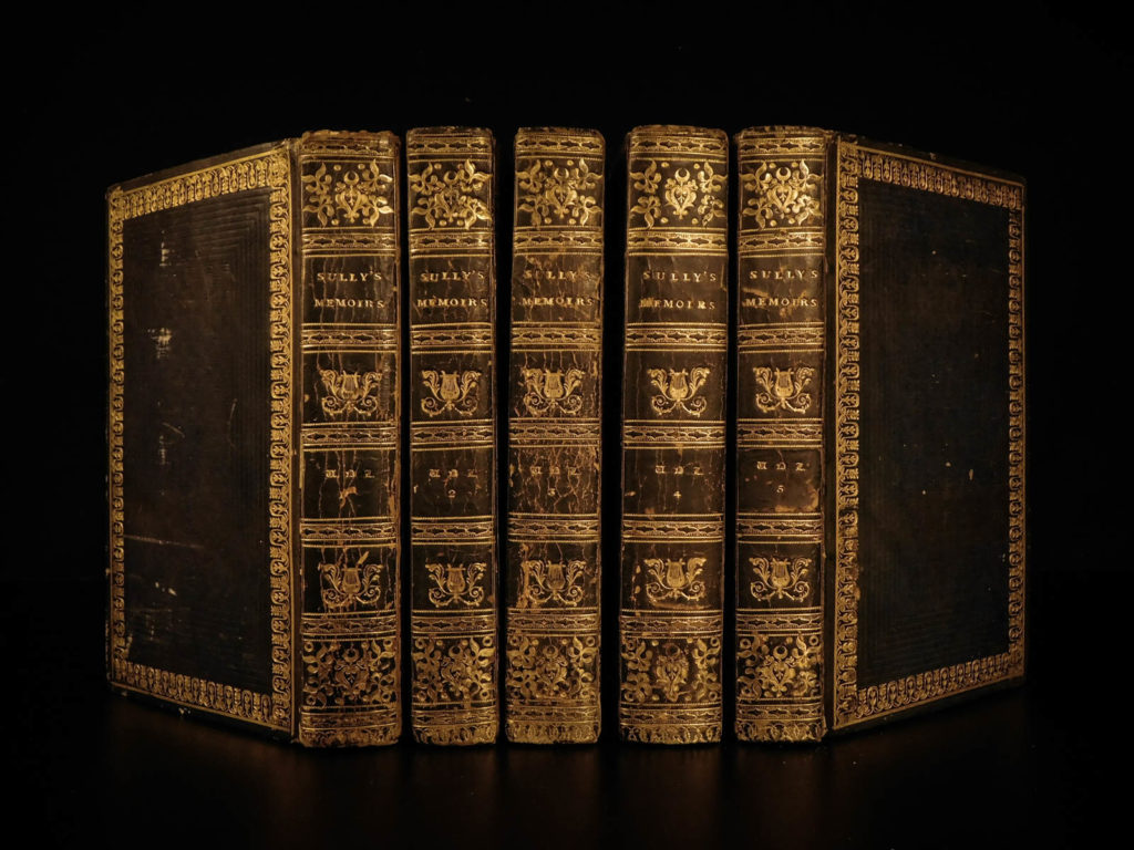 1819 memoires of duke of sully france henry iv huguenot utopian europe 5v set | <strong><u>“a very valuable memoire of the history of the reign of henry iv”</u></strong> <em> </em> <em>maximlien de bethune was a 16<sup>th</sup>-century french statesman who was the first duke of sully. Most known for his service under henry iv of france, sully left a collection of memoirs which is now a valuable and important work on the history of france during the reign of henry the great. Even though ‘memoires’ contains many fictitious stories, it is still recognized for its accuracy and portrayal of european royalty.   </em> <em> </em> <em>the most controversial section of ‘memoires’ is sully’s vision of a utopian society designed for all of europe. He envisioned a christian republic that was governed by a ‘very christian council’ in which all differences were resolved and a military was complete removed. Some scholars even claim that sully’s plan helped establish what would become the current european union. </em> <em> </em> <em>according to tulard, this work is a “very valuable memoire of the history of the reign of henry iv. ”</em>