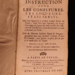 1733 Massialot French Cuisine Cooking Liqueurs WINE Confitures Jams Recipes Cookbook
