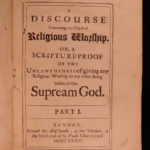 1694 William Sherlock Discourses Concerning Worship Catholic Protestant Pagan 8v