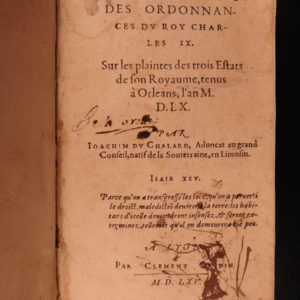 1565 Charles IX Great Ordinance of 1561 France French LAW & Government Chalard