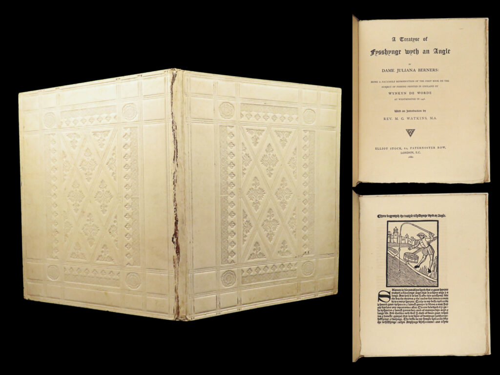 1880 1st ed juliana berners book of saint albans fishing angling compleat angler | <em>a fine reissue of </em><strong><u>the first english book on angling</u></strong><em>! </em> <em> </em> <em>juliana berners was an early 15th-century english writer who is known for her works on english heraldry and sports. Most notably, she wrote treatises on fishing, hunting, and hawking. Originally known as ‘book of saint albans’, this treatise was immensely popular, so much so that berners added the section on fishing later. Entitled ‘treatyse of fysshynge with an angle’, this section offers practical advice for fishing and is known to have been the primary source for isaak walton’s treatise on fishing ‘the compleat angler’. </em> <em> </em> <em>this 1880 printing is the first issue of the photographic facsimile edition published in london. It should be noted that this facsimile edition is considered “</em><u>one of the best facsimiles ever executed</u><em>” by westwood & satchell. </em>