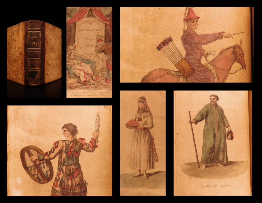 1788 costumes dress illustrated clothing persia arabia tibet java serbia armenia | <em>first published in 1784, sylvain marechal’s ‘civil costumes’ was an impressive and important work on the cultures of people groups from all over the world. It has <strong>73 full-page, hand-colored engravings depicting clothing and costumes from western cultures, african and native american tribes, pacific islanders, and from all over the rest of the known world</strong>. These incredible illustrations were engraved by grasset de saint-sauveur. </em>   <em>this third volume from the 1788 edition covers the clothing, cultures, and religion of the inhabitants of arabia, kyrgyzstan, serbia, java and indonesia, tibet, eastern slavic regions, persia, and armenia. The illustrations depict both men in women in formal dress including the upper bourgeoisie, sultans, warriors, and even children. </em>
