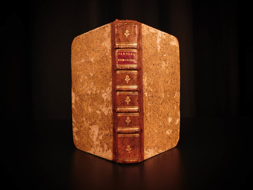 1694 1ed oriental maxims of arab turkish persian wit voyages richelieu galland | <em>antoine galland was a 17<sup>th</sup>-century french orientalist who is best known for his translation of ‘arabian nights’. However, his push to expand europe’s appreciation for the orient extended beyond ‘one thousand and one nights’ to his own collection of persian, arab, and turkish maxims entitled ‘les paroles remarquables’. ‘the remarkable words and maxims of orientals’ was first published in 1694 and saw immediate and widespread success, much in part to it being shorter than similar works of maxims. </em>(dew, p. 186). <em> </em> <em>this book is filled with clever sayings, witty jokes, and short anecdotes that, as galland claims, come from ‘the orientals’. <strong>this first edition was an important piece in the development of orientalism</strong> in france and makes mention of various french authors and poets, george wheler’s voyages, amelot de la houssaye’s travel notes, and even a political testament from cardinal richelieu. </em>