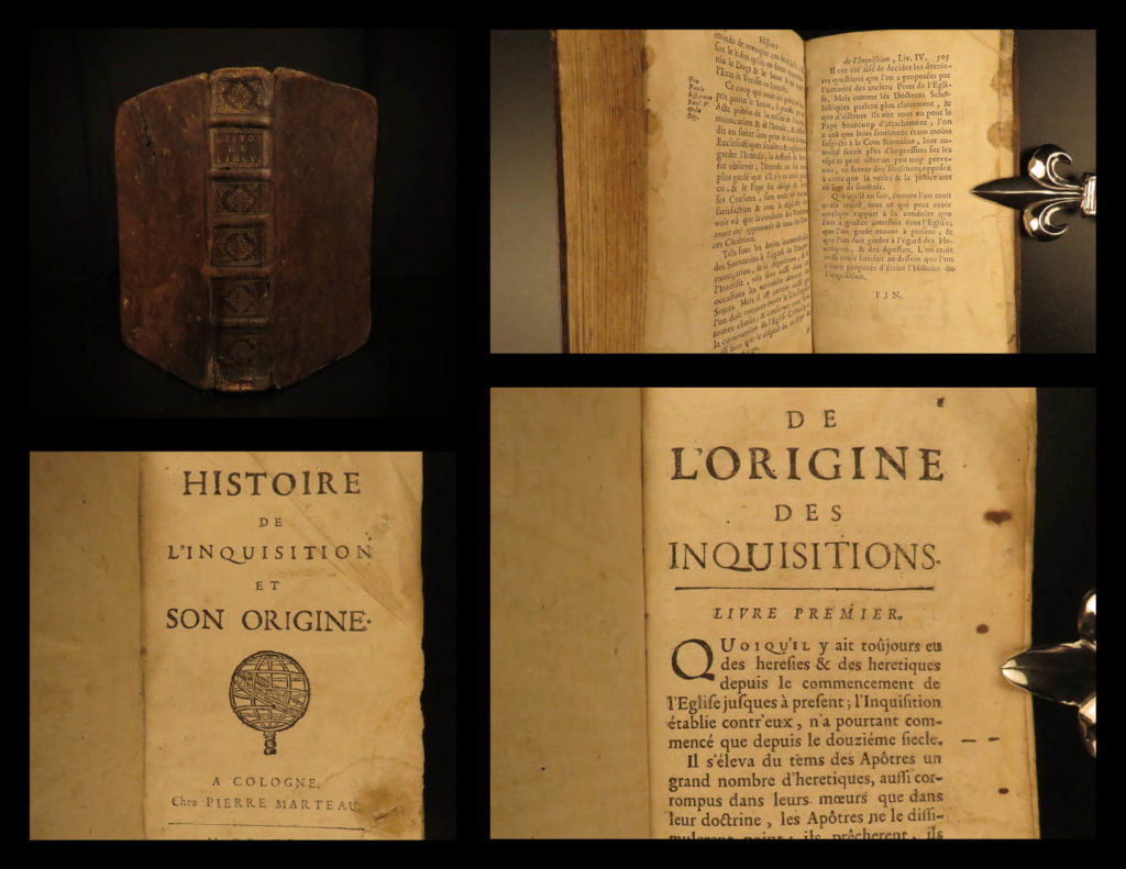 1693 inquisition history 1ed rare catholic church marsollier & limborch french | <em>a rare first edition of jacques marsollier’s 1693 historical account of the catholic inquisition. Curiously, marsollier’s french work comes almost exclusively from philipp limborch’s ‘historia inquisitionis’ which was published just a year earlier. </em>  