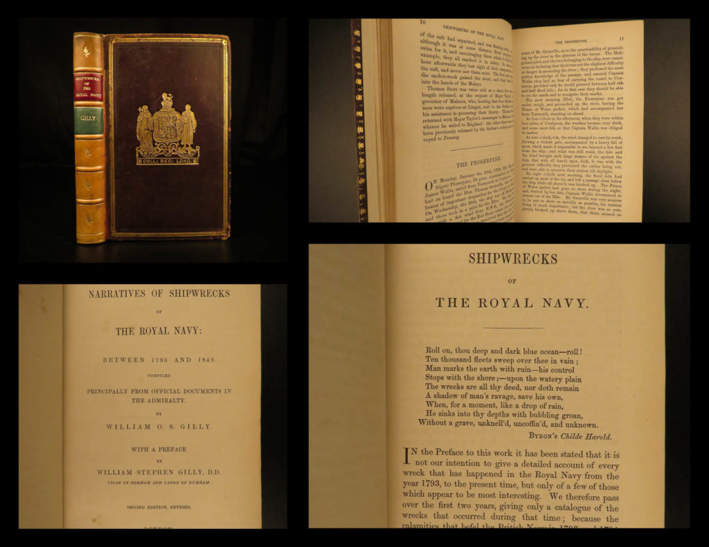 1851 narratives of shipwrecks of the royal navy gilly britain pirate illustrated | ‘<em>narratives of shipwrecks of the royal navy</em>’ is a collection of stories of different shipwrecks whose purpose is to depict “the discipline and heroism displayed by british seamen under the most trying circumstances of danger. ” (preface). Gilly uses a wide array of narratives from the tale of the <em>drake</em> which offered inspiration as a model of behavior for future generations to the tale of the <em>medusa</em> which served as a warning to all sailors to take heed of the british naval code of discipline and honor.   this 1851 edition includes a complete list of all the shipwreck of the royal navy from 1793 to 1849 giving the name of the ship, the date it was lost, the commanding officer’s name, the number of men on board, the number of men lost, and where the ship was lost.  