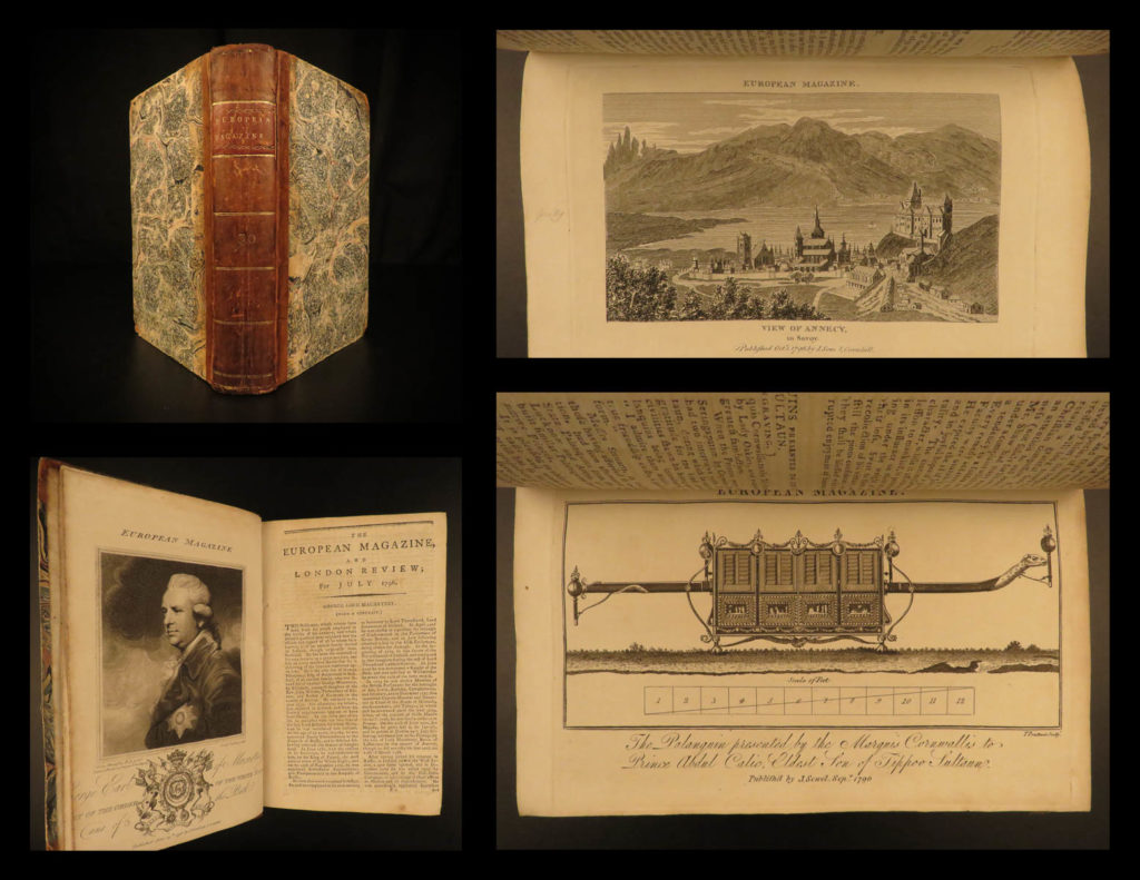 1796 america washington farewell address macartney voyages tobacco hindu india | like many 18<sup>th</sup>-century british periodicals, ‘<em>the european magazine</em>’ <em>and</em> ‘<em>london</em> <em>review’</em> contain numerous articles on a variety of topics, most of which deal with major political events, foreign discoveries, and letters and anecdotes. This 1796 issue contains articles on: <ul> <li>george macartney’s governorship of grenada</li> <li>life and poetry of robert burns</li> <li>effects of revolutionary war on great britain</li> <li>tobacco shipping from america</li> <li>code of civil laws governing the institutes of hindu law in calcutta, india</li> </ul> <em> </em> famously, this work includes a copy of george washington’s ‘farewell address’.