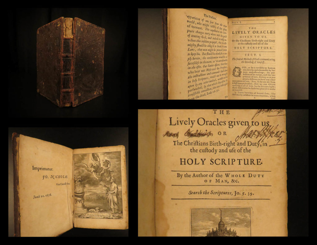 1678 lively oracles given 1ed allestree bible reading & interpretation oxford | “<em>the lively oracles given to us</em>” is a 17<sup>th</sup>-century treatise attributed to richard allestree. Like other allestree works, this work focuses on the importance of holy scriptures in christian living. It also provides context of how the bible was read and interpreted in the earliest times of the church. Allestree concludes this work with a section on how to cautiously read the bible.