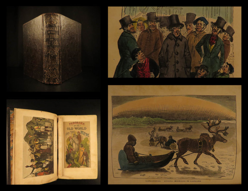 1854 world panorama america indians hunting gold australia arabia china africa | william pinnock’s ‘<em>panorama of the old word and the new</em>’ was written to give a ‘living picture’ of the countries of the world as they were in the 1850s. Pinnock sought to achieve this by including information on what he deemed as most important –  boundaries, political condition, manners, customs, peculiarities, modes of life, and an occasional look at history for europe, asia, america (north and south) and africa. Pinnock makes use of excellent illustrators to bring the panorama to life with engravings of animals, hunting, native americans, gold digging in australia, and a myriad of costumes, scenes, and portraits of places and peoples. <em> </em> this 1854 edition is embellished with several hundred engravings from designs of croome, devereux, and other distinguished artists!