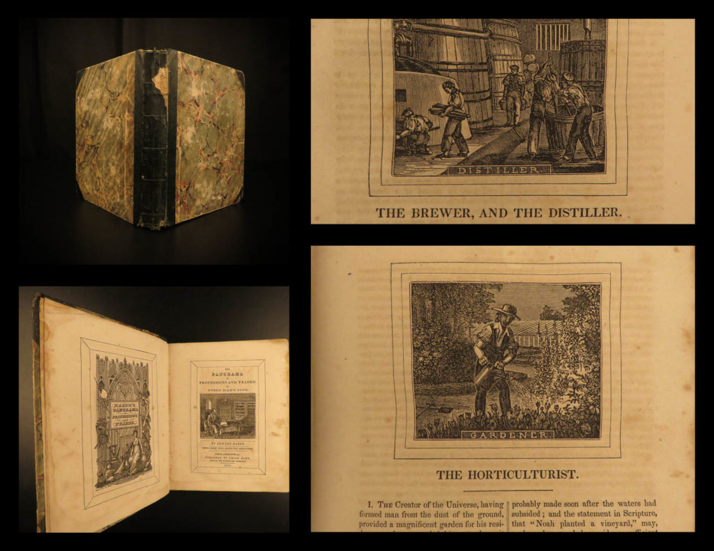1836 panorama of professions & trades hazen economics manufacturing illustrated | edward hazen’s ‘<em>the panorama of professions and trades’</em> is a curious 19<sup>th</sup>-century book outlining the specifics of recognizable jobs and professions. Hazen covers jobs such as bakers and brewers, butchers, tobacco farmers, barbers, hatters, tailors, shoemaker, fishermen, clergymen, attorneys, physicians, and many others. Each chapter discusses the importance of each profession and its influence on economics as well as business practices.