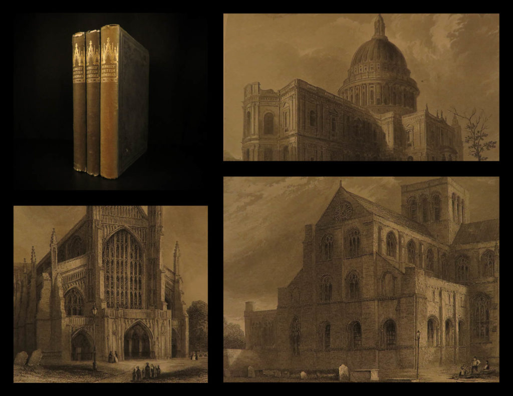 1836 1ed winkles illustrations cathedral churches 178 steel plates england wales |   benjamin winkles’s <em>‘illustrations of the cathedral churches</em>’ is without question the best and most important early 19<sup>th</sup>-century collection of engravings of english cathedrals. These illustrations depict the iconic facades as well as the structural feats and decorative architecture inside each cathedral – columns, crypts, archways, and spires.