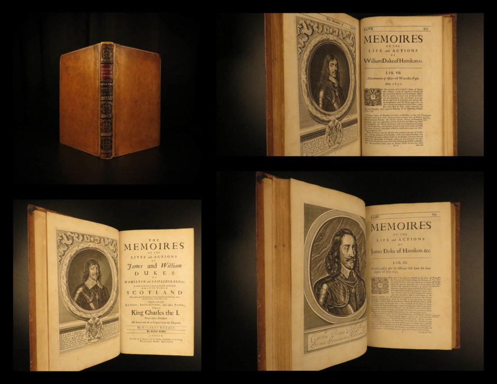 1677 scotland 1ed memoirs duke of hamilton scottish thirty years war reformation | gilbert burnet was an important 17<sup>th</sup>-century scottish historian whose works were highly influential and have remained important references into the 20<sup>th</sup>-century. His works focused primarily on the history events of the reformation and the english civil war; however, he also wrote a lesser-known work on the lives and memoires of the dukes of hamilton. James and william hamilton were scottish nobles who led successful campaigns during the thirty years’ war.   this 1677 first edition includes an appendix containing notes on the succession of bishops and churchmen of the church of scotland, orders of monks and friars, and the state of scotland prior to the reformation.