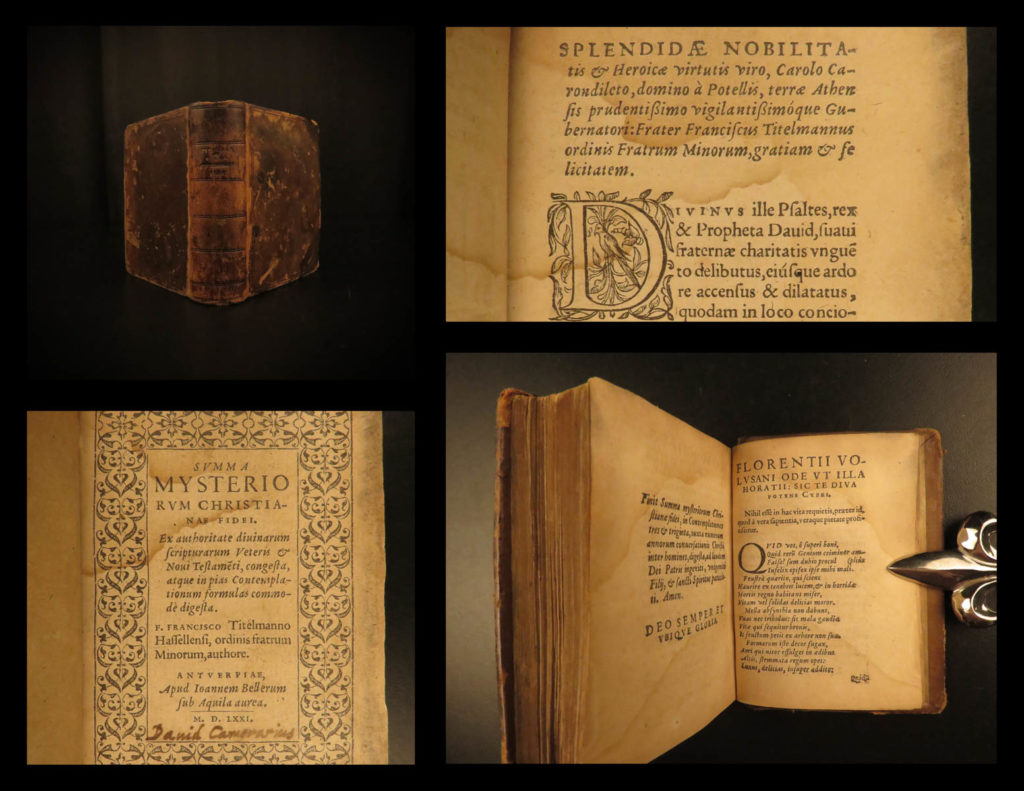 1571 capuchin titelmans mysteries of christianity miracles virgin mary angels | franciscus titelmans was a 16<sup>th</sup>-century capuchin friar who is best remembered for his studies on the new testament epistles. One of his best works was his treatise on the mysteries of christianity, ‘<em>summa mysteriorum christianae fidei’</em>.  this book contains discussions on the virgin birth, the resurrection of christ, creation, the creation of angels, the separation of evil and good, god’s omnipotence, jesus’s ascension to heaven, and much more.