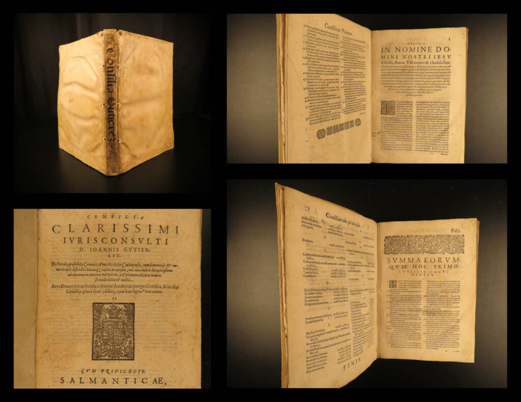 1595 spanish law juan gutierrez consilia juris roman law salamanca spain folio | juan gutierrez was a 16<sup>th</sup>-century spanish lawyer who wrote several important works on spanish law. One such works was ‘<em>consilia clarissimi jurisconsulti</em>’. In this work, gutierrez discusses the influence of roman law on spanish law providing his own interpretation of roman law.
