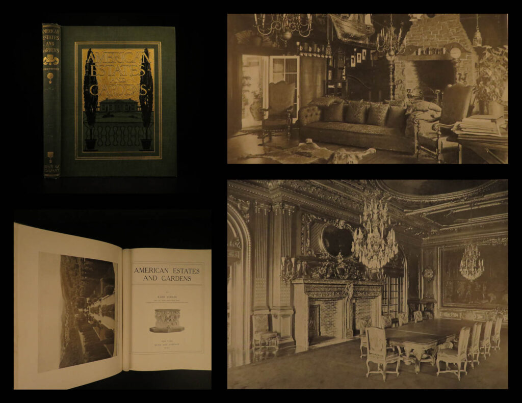 1904 1st ed american estates & gardens architecture white house illustrated rare | barr ferree’s “<em>american estates and gardens</em>” is an early 20<sup>th</sup>-century book displaying some of the most iconic and important american buildings and landscapes. It features impressive, full-page photograph illustrations of houses and estates with views of architecture, rooms, ornate displays, and their gardens. This book also includes descriptions and views of the white house at the start of the 20<sup>th</sup>-century.