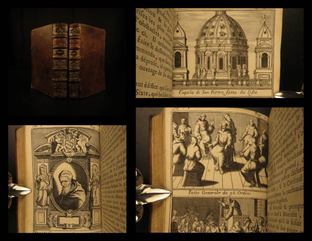 1701 life of pope sixtus v gregorio leti counter reformation rome vatican 2v | <em>“while i live, every criminal must die” </em> – pope sixtus v <em> </em> a rare biography of the life of pope sixtus v by the famous gregorio leti. Leti was known to possess an ‘anti-papal’ view when it came to his historical writings, however, “<em>the life of pope sixtus v</em>” was widely read and translated throughout europe during the 17<sup>th</sup>- and 18<sup>th</sup>-century. Even though leti was called ‘inexact’ by the catholic encyclopedia and ‘inaccurate’ by the lutheran church, his historical importance and relevance is well-known and unprecedented. (mosheim, 194).   pope sixtus v was revered for his role in eradicating and decreasing corruption and disorder throughout rome. While he provoked controversy by destroying some iconic antiquities, he rebuilt much of the papacy, restored economic conditions, and was a central figure in the counter-reformation. <em> </em>