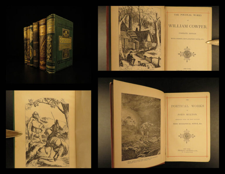 Image of 1880 BEAUTIFUL 6v Literature & English Poetry Chaucer Milton Cowper Moore Scott