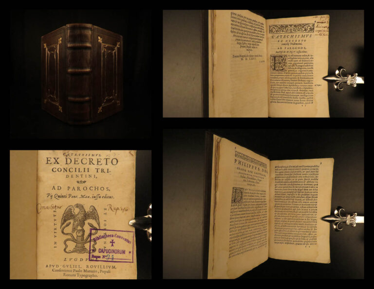 Image of 1571 1ed Council of Trent Roman Catechism Catholic Church Lyon Rouille RARE