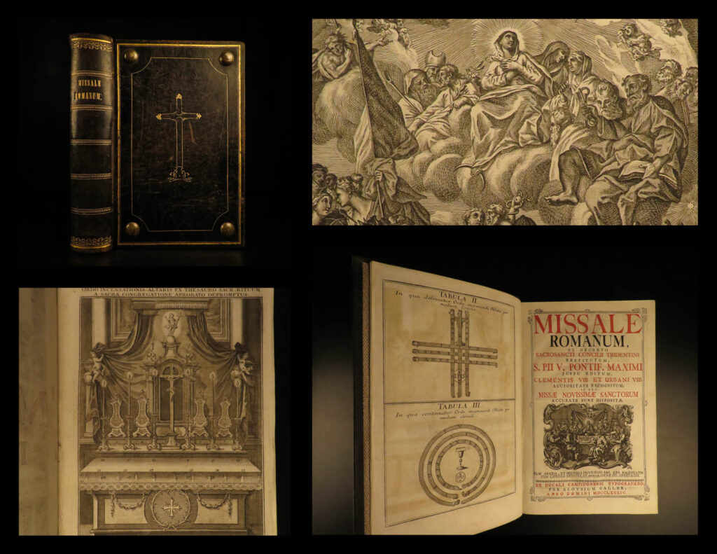 1784 rare catholic missal kempten bavaria germany music chant illustrated huge | a fine and highly rare 18<sup>th</sup>-century roman catholic missal. While missals were regularly published throughout the 1700s, this particular 1784 example is unique in that it was published in the small bavarian town of kempten, a town not known for publishing. It also features impressive, full-page allegorical engravings of the life and ministry of jesus, along with liturgical chant.