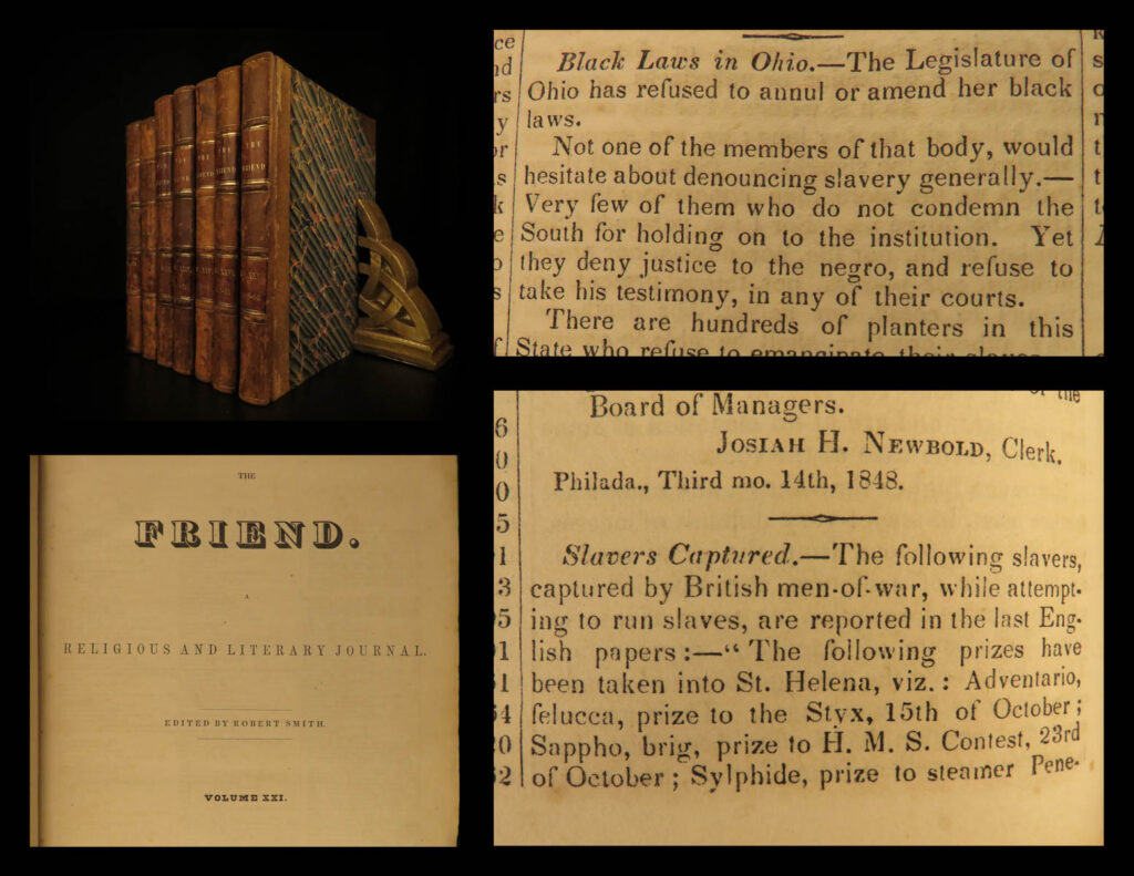 1848 early americana the friend quaker religious indians slavery abolition 7v | <em> </em> this work ‘<em>the friend</em>” is a 19<sup>th </sup>century american quaker literary and religious journal. This collection of 7 volumes covers a wide array of material and information including indians, mammoth cave, john knox, poetry, slavery, mountains, animals, famous americans, the bible association of friends, abolition in switzerland, and much more!