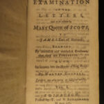 1754 1ed Mary Queen of Scots Letters Scotland England Goodall’s Examination