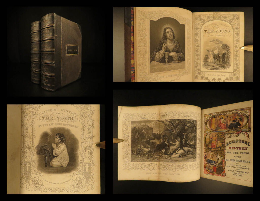 1861 bible for the young 1ed illustrated scripture art scenes english set howard | ‘<em>scripture history for the young’</em> is a stunningly illustrated historical account of the bible. Written by rev john howard, this book discusses the lives of biblical figures and cultures in which they lived; however, the most impressive aspect of this work is the full-page engravings – more than 300 illustrations!