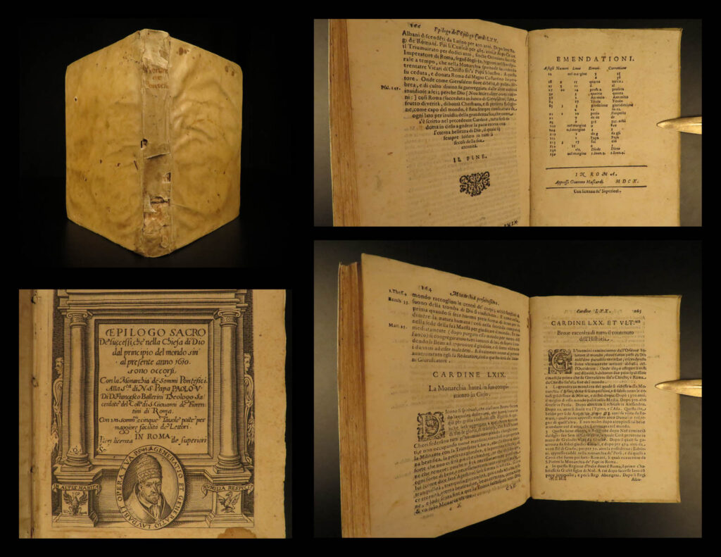 1610 1ed catholic church italian popes charlemagne ballerini sacro de successi | francesco ballerini’s “<em>epilogo sacro de’successi</em>” is a collection of liturgical and political successes of the catholic church through the year 1610. It covers a variety of topics including the reigns of popes, catholic authors, and the history of catholicism in europe. Notable figures described in this work include charlemagne, pope gregory the great, and pope leo iii.