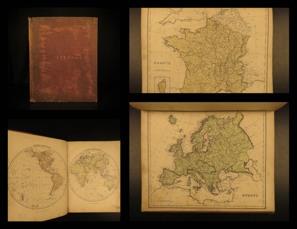 1861 rare gall inglis atlas geography china america australia 31 color maps |   gall and inglis’ “<em>school atlas of modern geography</em>” is a civil war compilation of <strong>31 royal quarto maps</strong>. This 1861 edition includes maps of europe, england and wales, ireland, scotland, north america, south america, switzerland, turkey, hindostan, and much more!  