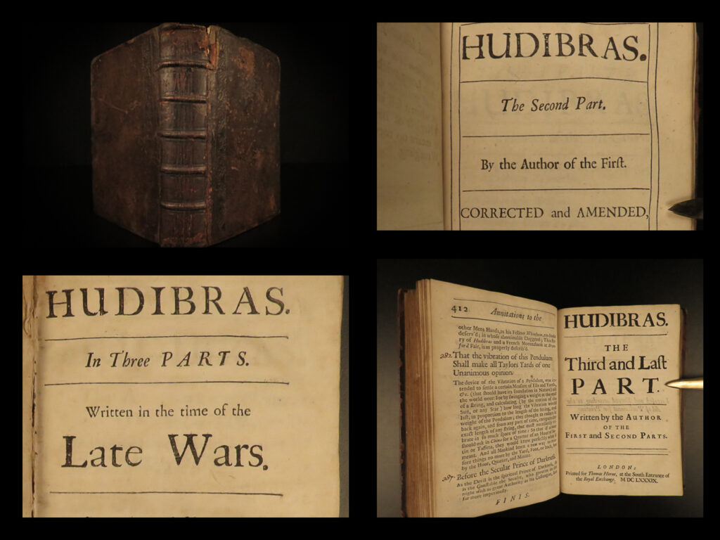 1689 hudibras english civil war samuel butler political satire poetry | <em>“loyalty is still the same, whether it win or lose the game; true as a dial to the sun, although it be not shined upon. ” </em> ― samuel butler,<em> hudibras </em> <em> </em> samuel butler, a 17<sup>th</sup>-century satirist, is mostly remembered only for his work ‘<em>hudibras’</em> which satirizes religious sects, such as puritans and presbyterians, during the english civil war. It became an instant success and was popular throughout great britain, but perhaps its most notable publication came through the political satire artwork of william hogarth. <em> </em> voltaire thought highly of butler’s<em> ‘hudibras’</em> “there is one english poem, the title whereof is ‘hudibras’; it is ‘don quixote’ – it is our satyre menippee blended together: i never met with so much wit in one single book as in this. ” (lowndes 335)