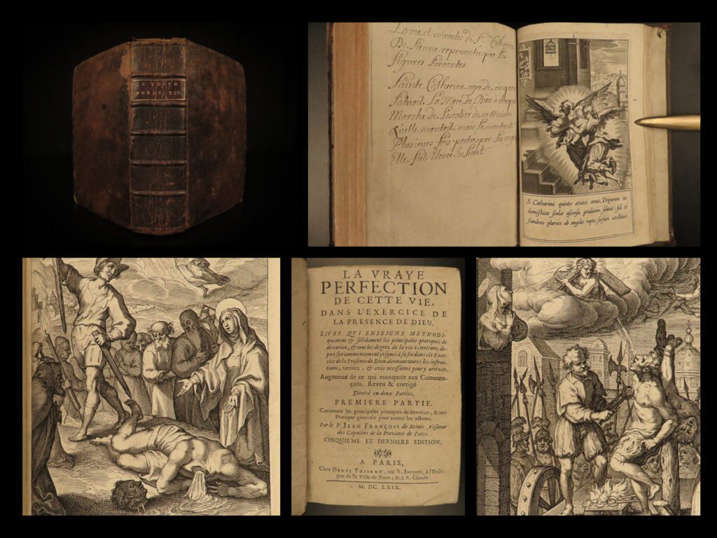 1669 capuchin reims exquisite art true perfection of life spiritual exercises | jean-françois de reims was a 17<sup>th</sup>-century capuchin monk whose theological treatises are relatively unknown today. And while his works are not regularly referenced, they do offer value to the development of spiritual devotion in 17<sup>th</sup>-century catholic europe. “<em>the true perfection of this life</em>” is one of reims best works – a book of spiritual exercises, devotions, and lessons.