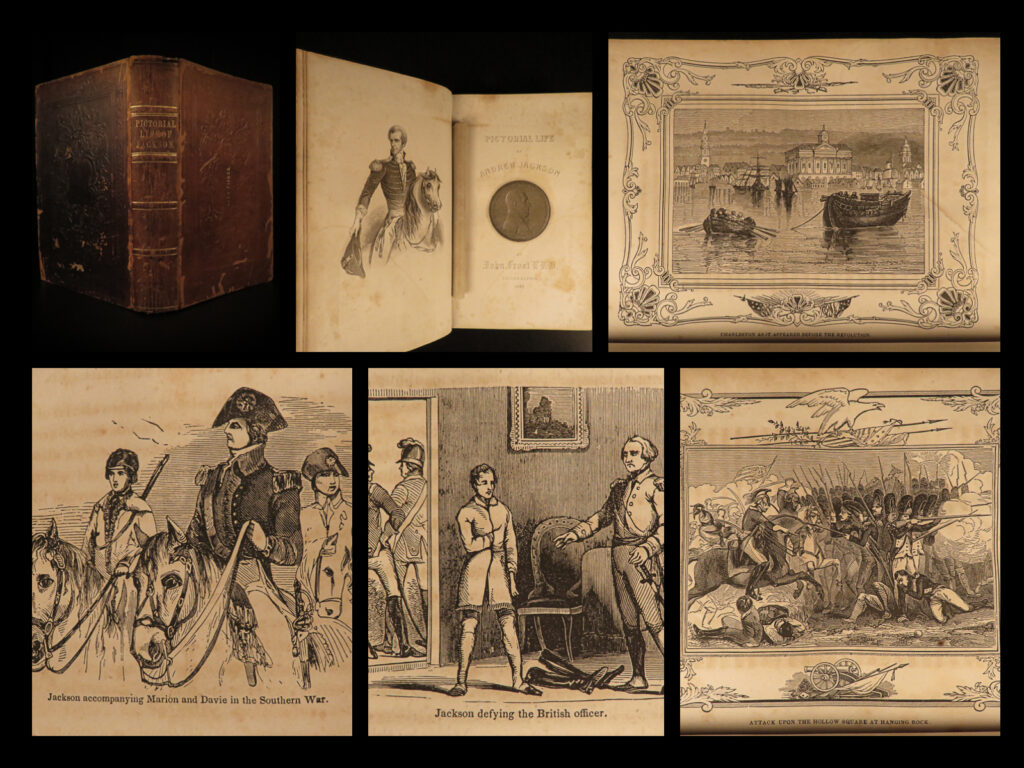 1847 andrew jackson 1ed creek war of 1812 native american illustrated frost | <em>“it is a damn poor mind that can think of only one way to spell a word. ” </em> ― andrew jackson   john frost’s “<em>life of andrew jackson</em>” is a rare, 19<sup>th</sup>-century account of the american president. However, this work focuses heavily on his military career – his involvement in the war of 1812, the creek war, the battle of new orleans, and the seminole wars.   this fine first edition of frost’s ‘<em>andrew jackson’</em> is complete with impressive, full-page engravings, views of native american indians and military scenes.