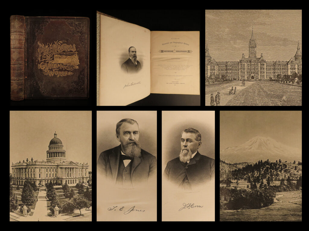1891 california 1ed history gold san francisco mexico indian wars | “<em>a memorial and biographical history of northern california</em>” is a late 19<sup>th</sup>-century historical study on the american west and the establishment of california cities, counties, and important figures. Lewis publishing produced numerous works on california alongside this work, and this work considered highly desirable. The collection of authors wrote on the california railroad systems, indian and mexican wars, gold mining, and the history of san francisco!