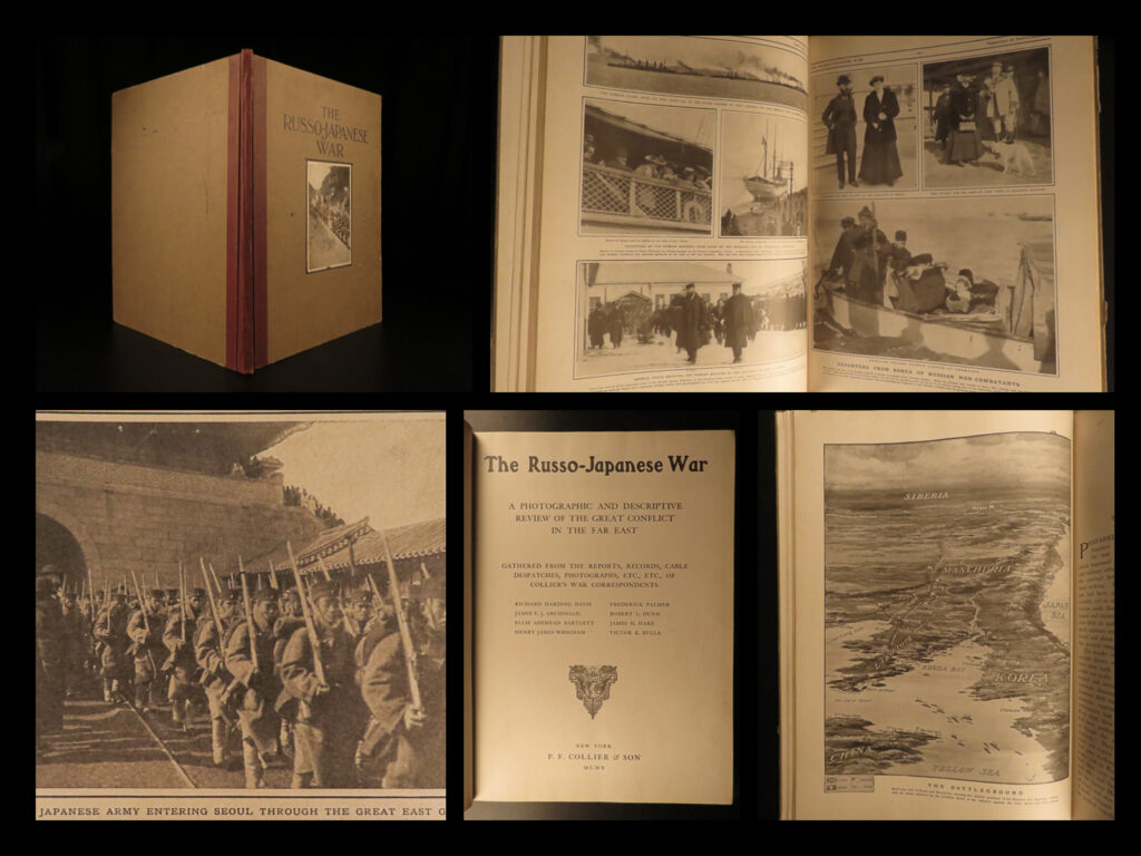 1905 the russo-japanese war 1st ed asia manchuria korea military photographs | a rare first edition of ‘<em>the russo-japanese war</em>’ published in 1905. This work, entitled simply after the war between russia and japan, covers the reasons for the uprising as well as the outcomes, focusing on the rulership over korea and manchuria. This book was written as a first-hand account of the first great war of the 20<sup>th</sup>-century and includes reports, anecdotes, military records, and photographs from the war.