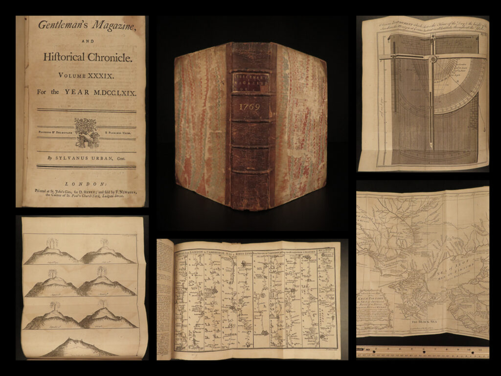 1769 colonial america 1ed louisiana indians slavery pirates new orleans slave | the gentleman’s magazine was an english periodical which first appeared in 1731. It was published without interruption for nearly 200 years and was the first of its kind to use the term ‘magazine’. It was published by edward cave, pseud. Sylvanus urban.   this volume from the 1769 edition includes a variety of important and interesting content including: <ul> <li>american petitions to the king of england</li> <li>petitions against governor barnard</li> <li>inventions of astronomy tools and instruments</li> <li>account of a man selling his soul to the devil</li> <li>interview with frederick ii the great of prussia</li> <li>thorough, early description of louisiana <ul> <li>new orleans; discovery by ponce de leon, <u>local tribes chitamache, mississippi river indians</u></li> </ul> </li> <li>trial and execution of portuguese pirates</li> <li><strong><u>short, but interesting perspective on the hideousness and horrors of slavery</u></strong><strong>. </strong></li> </ul>