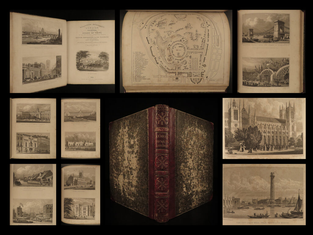 1829 london architecture metropolitan improvements engravings cathedrals maps | elmes and shepherd’s “<em>metropolitan improvements</em>” is an early 19<sup>th</sup>-century illustrated history of london. Illustrator thomas shepherd supplied this book with numerous engravings of iconic london locations – parks, palaces, cathedrals and churches, bridges and streets, rivers, institutions, and other environs. This 1829 printing includes nearly <strong>160 views on 81 steel-engraved plates – a remarkable illustrated history of london! </strong>