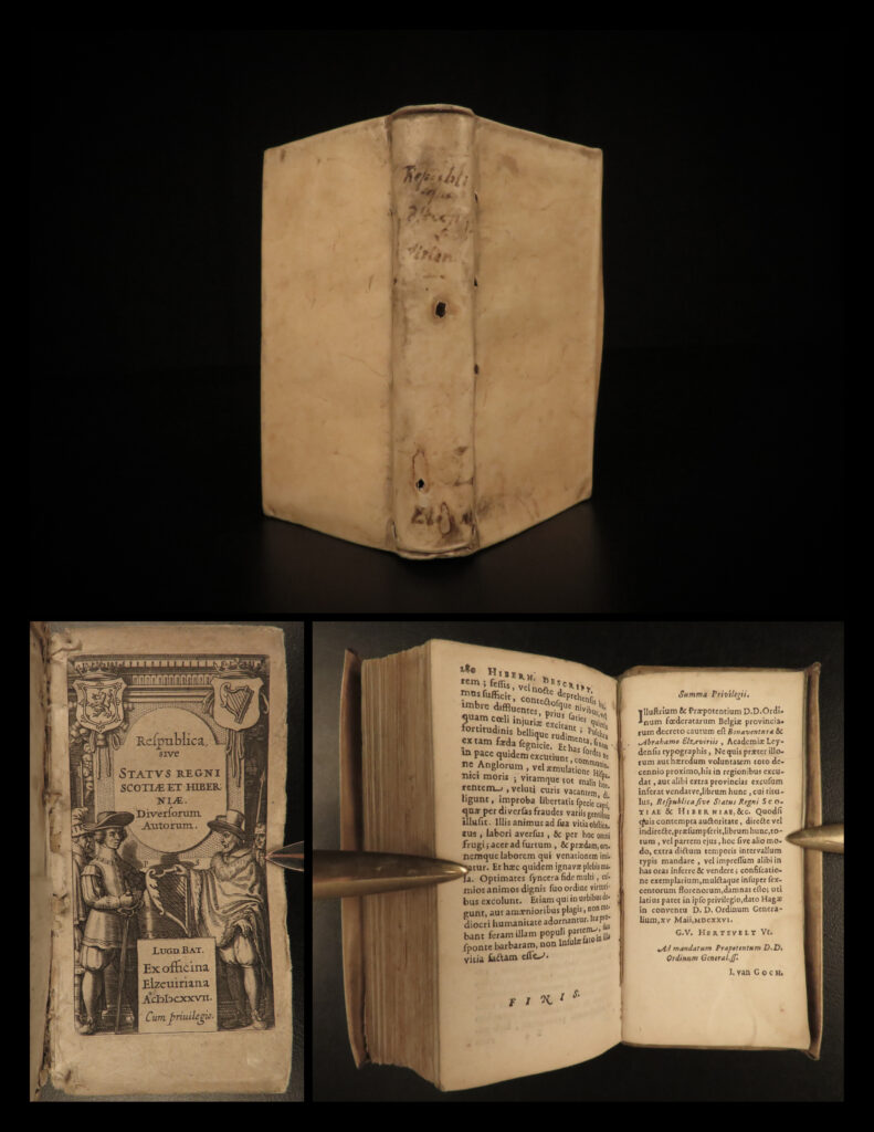 1627 scotland & ireland 1ed respublica history george buchanan britain elzevier | george buchanan was a 16<sup>th</sup>-century scottish historian who has been lauded as “the most profound intellectual 16<sup>th</sup>-century scotland produced. ” he was known for many historical writings, but his final major work, “<em>history of scotland</em>” was his attempt to skew or change the perceived scottish national history. Most of the work is based on his own experience in 16<sup>th</sup>-century scotland, as well as the history of hector boece and his 15<sup>th</sup>-century scottish philosophy. Buchanan himself knew that his work would be offensive to many scots. He said it would, “content few and displease many”. <em> </em> the famed lyon publisher elzevier published a series of travel guides under the title ‘<em>respublica’</em>. This work is a collection of various authors on european countries focusing on geography and historical significance. This <strong><u>1627 first edition</u></strong> covers scotland and ireland and includes contributions by the famed scottish experts buchanan and boece (boetius).