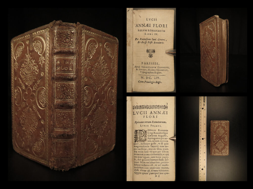 1654 beautiful lucius florus history of rome livy gruterus ab urbe condita | <em>“men of outstanding ability are more likely to lack the power of controlling their own people than of defeating an enemy in battle. ” </em> <em>― </em>livy<em>, the history of rome </em>   florus was a roman historian who lived during the 2<sup>nd</sup>-century ad. His history of rome was collected by livy, and mainly focuses on the foundation of rome though the end of the b. C. Era. The work is considered somewhat inaccurate, especially compared to livy’s much more popular and famous ‘<em>history of rome’</em>. This work lacks details of chronology and geography.   this 1654 of florus’s ‘<em>history’</em> is supplemented with commentary from scholars janus gruterus.