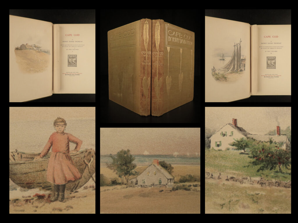 1896 cape cod by henry david thoreau philosophy transcendentalism shipwrecks 2v |   henry david thoreau was a famous american author known for his works such as ‘<em>walden’</em> and ‘<em>the maine woods’</em>. One of his other popular works was ‘<em>cape cod’</em> – an interesting retelling of thoreau’s excursions to the shores of cape cod, witnessing shipwrecks, plants and animals, fishermen, lighthouses, and much more.