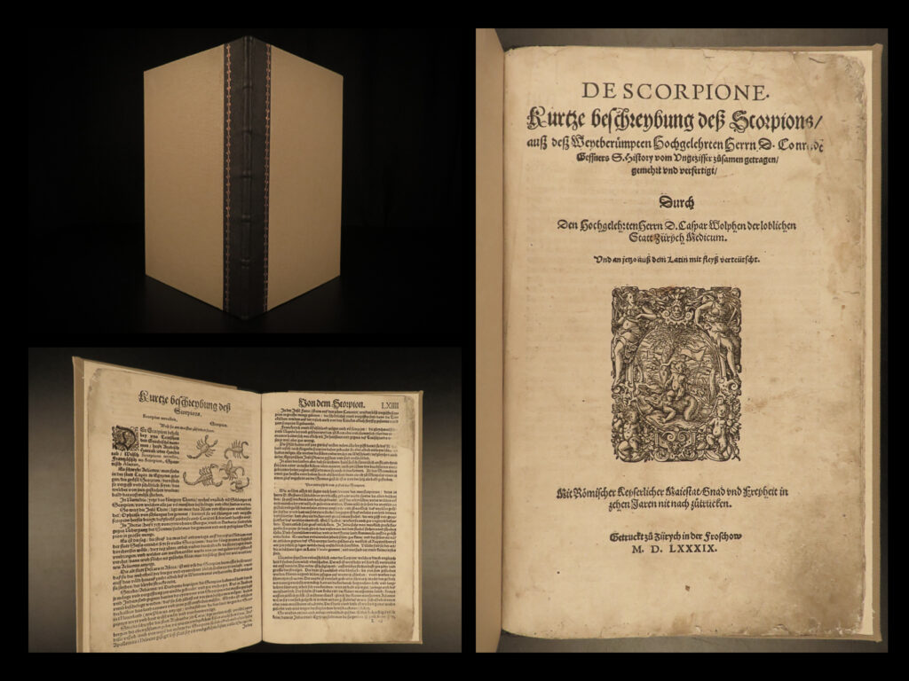 1589 scorpions 1ed conrad gessner schlangenbuch dragons monsters reptiles | scorpions… monsters!... Dragons!!   conrad gessner was an iconic 16<sup>th</sup>-century scholar who is best remembered for his early treatises on animal science. While other 16<sup>th</sup>-century works of natural science existed in this era, few were written to expose the reality and existence of dragons! Gessner’s “<em>schlangenbuch</em>” is one of the earliest and certainly the best works describing reptiles as a whole. The term ‘dragon’ was used to describe any sort of snake, scorpion, or slithering reptile.   first published in 1587, ‘<em>schlangenbuch’</em> was a comprehensive guide to dragons and the myths and folktales that were associated with such reptiles. This section of the work is focused primarily on the scorpion, complete with one of the earliest printed woodcuts of the scorpion!  