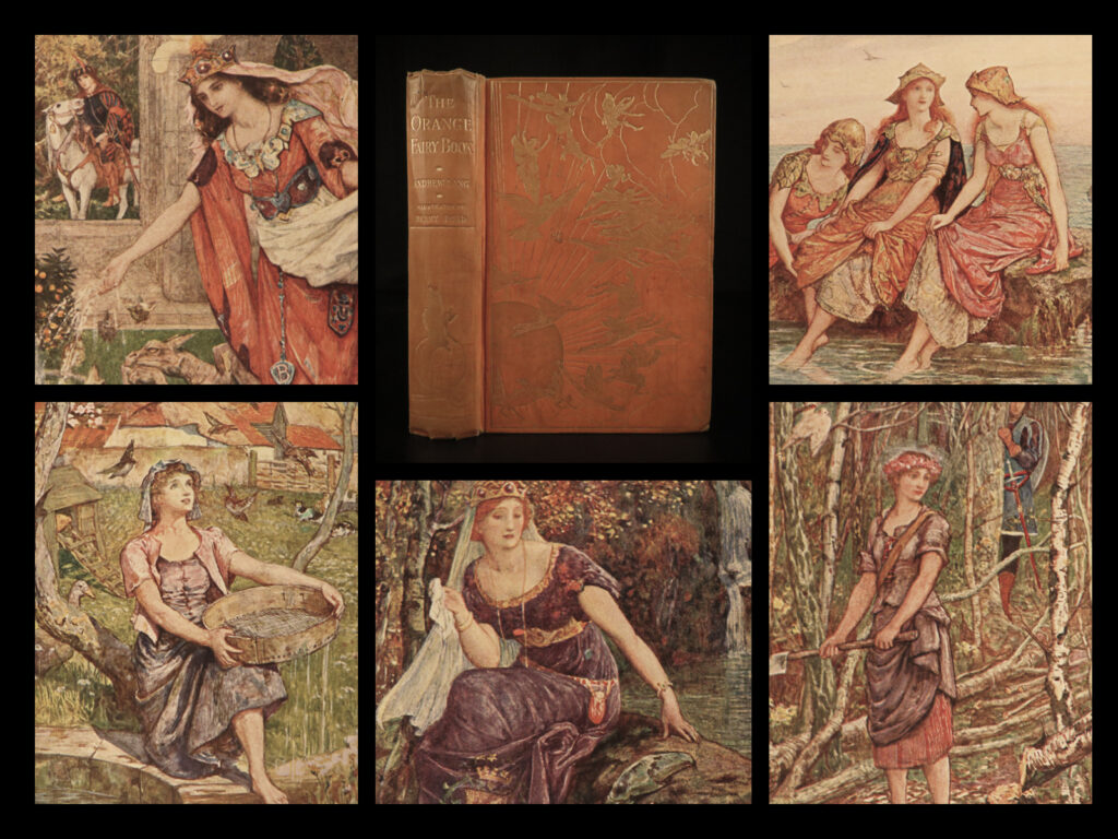 1906 orange fairy book 1st ed andrew lang fairy tales ugly duckling magic mirror | <em>“once upon a time…”</em> <em> </em> andrew lang’s fairy books are a series of children stories that were published in a collection of “colors. ” the collection includes nearly 800 stories both true and fiction. The orange fairy book consists of 33 tales from various european traditions such as jutland, rhodesia, and uganda from africa. The most famous story from this volume is without question “the ugly duckling. ” this famous tale was originally written by hans christian andersen and tells the story of a homely little bird who suffers abuse from others around him. It has been adapted by multiple media outlets such as opera, film, and theatre!