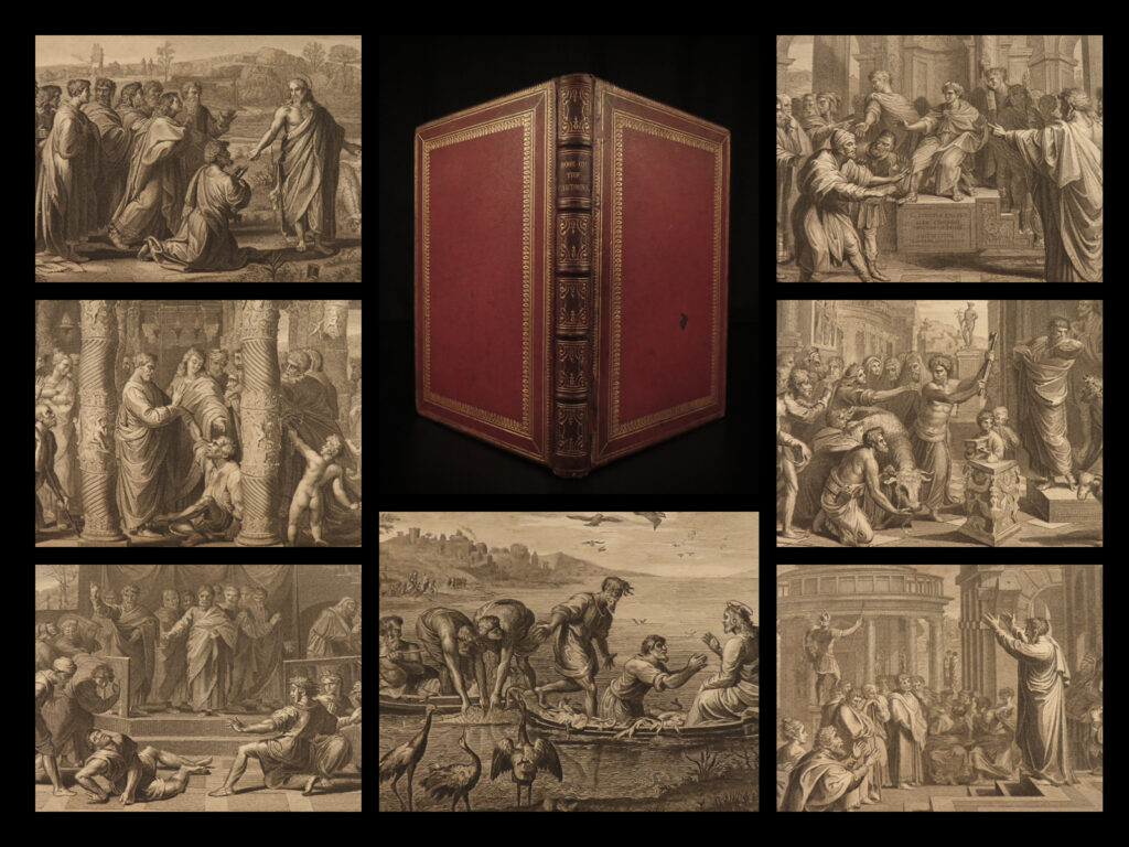 1840 book of raphael urbino 1st ed cattermole cartoons bible art renaissance | richard cattermole was a 19<sup>th</sup>-century british artist, poet, and cleric, curiously best known for being the brother of more famous artist george cattermole. Richard’s “<em>book of the cartoons</em>” fused his work into one with an impressive, illustrated book. This book contains poetry on various well-known new testament bible stories with highly desirable full-page illustrations.