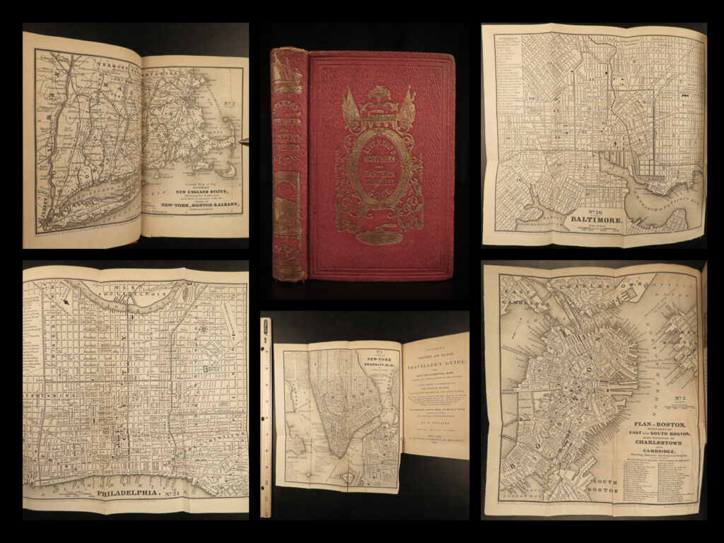 1853 illustrated atlas traveler’s guide maps niagara railroads new york & usa | in the mid-19<sup>th</sup>-century, appleton produced numerous travel guides for the united states, canada, mexico, and europe. This guide is an interesting 1850s travel guide to the ‘middle states’ of canada, nova scotia, and new brunswick, as well as other northern and eastern sections of america. The railroad and steamboat companion concentrates on the eastern united states and canada but discusses also southern and mid-western states. Interesting topics includes: <ul> <li>origins and development of the railroad and steamboats</li> <li>different railroads</li> <li>routes in different cities</li> <li>the white mountains</li> <li>new york</li> <li>boston</li> <li>new hampshire</li> <li>new brunswick</li> <li>baltimore</li> <li>south carolina</li> <li>georgia</li> <li>new orleans</li> <li>and many more! </li> </ul>   this 1853 edition by wellington williams is illustrated with maps and city views, as well as numerous in-text engraved vignettes, of which many plates are double page and fold out maps!  