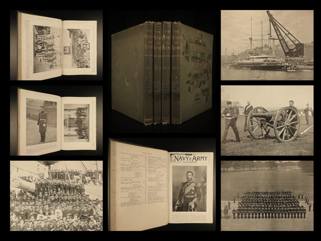 1895 british navy & army illustrated england military articles portrait ships 4v | ‘<em>navy & army illustrated</em>’ was a highly desirable and popular turn-of-the-century magazine established to provide the general public articles on the happenings within the british military. These journals and articles feature biographies of notable commanders, ships, barracks and camp life, artillery, and much, much more! Note the volumes are utterly filled with illustrations – portraits, cavalry, officers, cadet formation, etc.