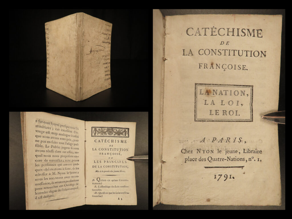 1791 1ed french constitution catechism french revolution france nyon paris | ‘<em>the catechism of the french constitution’</em> is a pre-french revolution commentary on the constitution in france. In 1791, the french monarchy established a new set of laws and rules which was one of the many factors which led to the french revolution. This short treatise contains the fundamentals used in writing the constitution, the rights given to citizens, and the principles of the french government.  