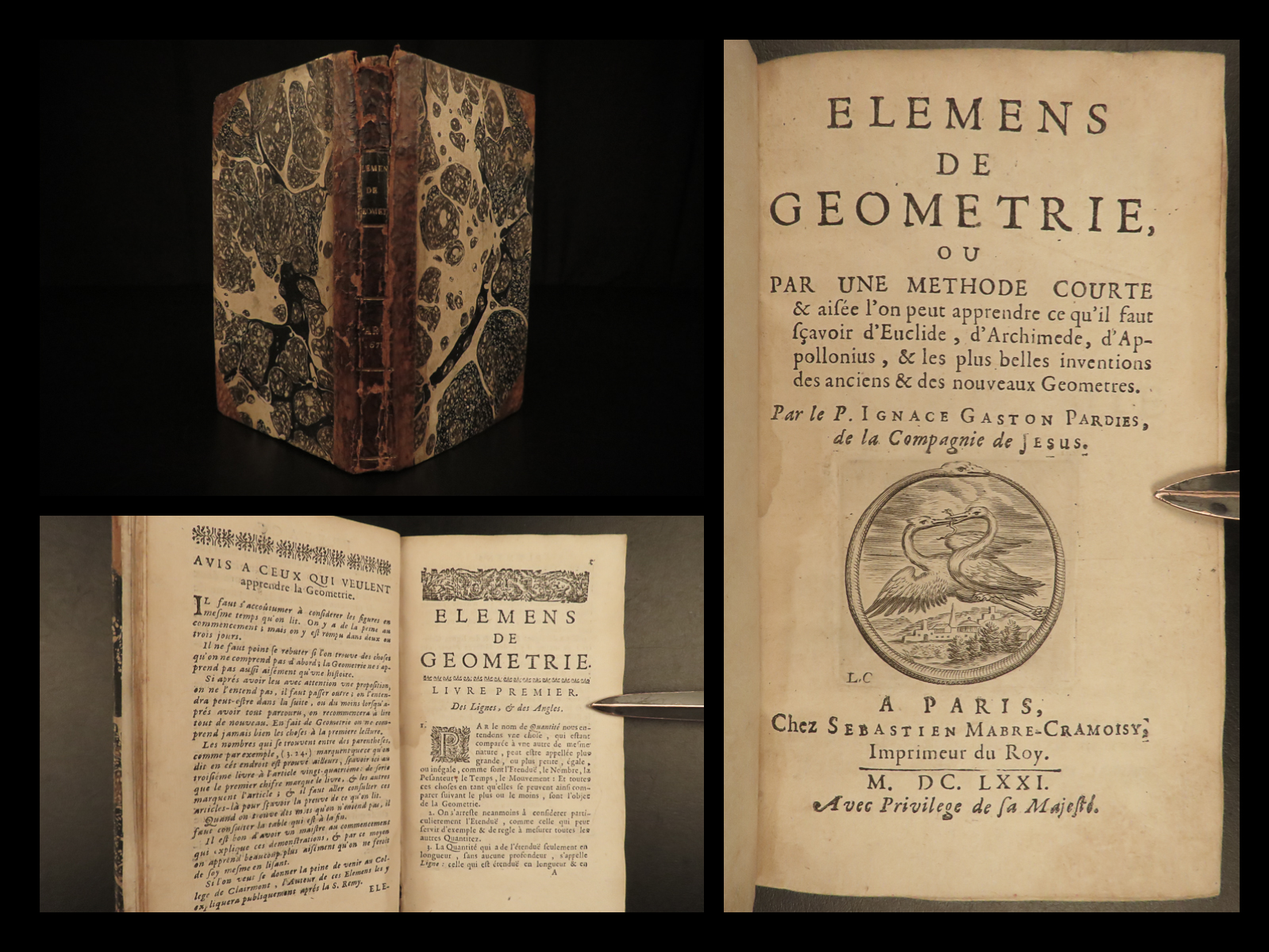 1671 1ed Elements Geometry French Mathematics Science Arithmetic Euclid  Pardies
